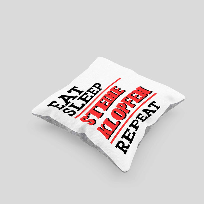 Steinmetz Kissen mit Füllung 40x40 Geschenk Spruch Geschenkidee Eat Sleep Steine Klopfen Repeat (Grau) Grau Trendation