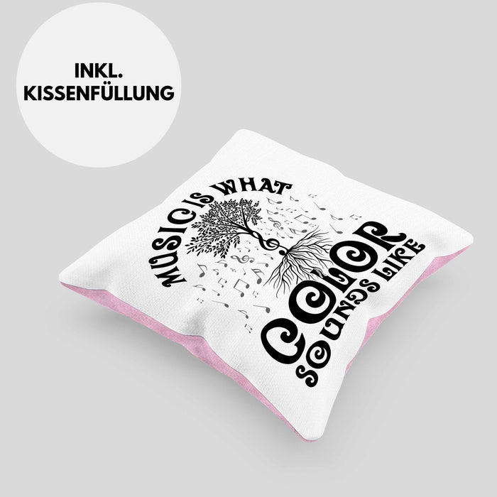 Music Is What Color Sounds Like Kissen mit Füllung 40x40 Geschenk Musiker Geschenkidee Band Bandmitglied Klavier Gitarre Piano (Grau) Rosa Trendation