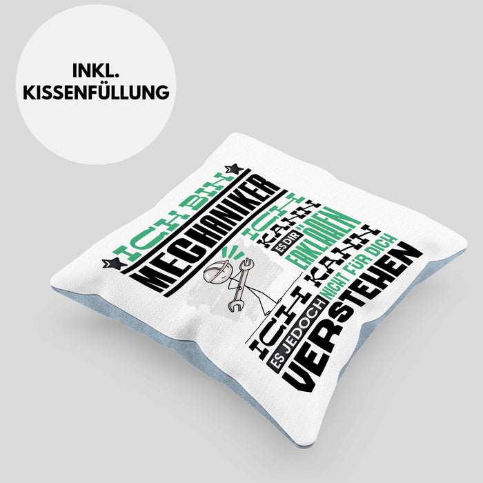 Mechaniker Geschenk Kissen mit Füllung 40x40 Geschenkidee für Mechaniker Geburtstag Lustiger Spruch Ich Bin Mechaniker Ich Kann Es Dir Erklären Aber Nicht Für Dich Verstehen (Grau) Blau Trendation