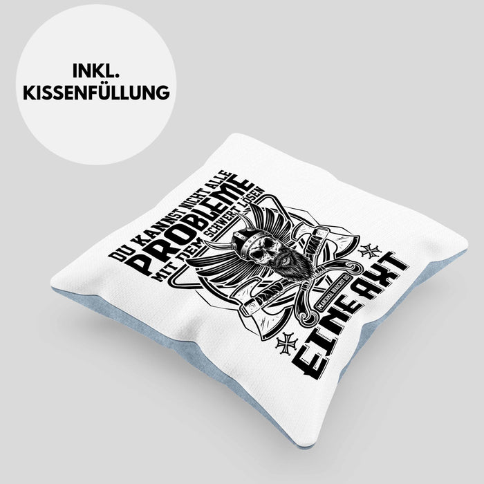 Wikinger Kissen mit Füllung 40x40 Geschenk Nicht alle Probleme Schwert Lösen Axt Mittelalter Kaffee-Kissen mit Füllung 40x40 (Grau) Blau Trendation