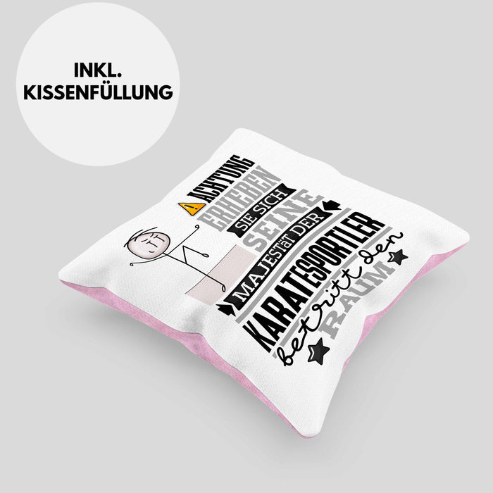 Karatesportler Geschenk Kissen mit Füllung 40x40 Lustiger Spruch Erheben Sie Sich Der Karatesportler Betritt den Raum (Grau) Rosa Trendation