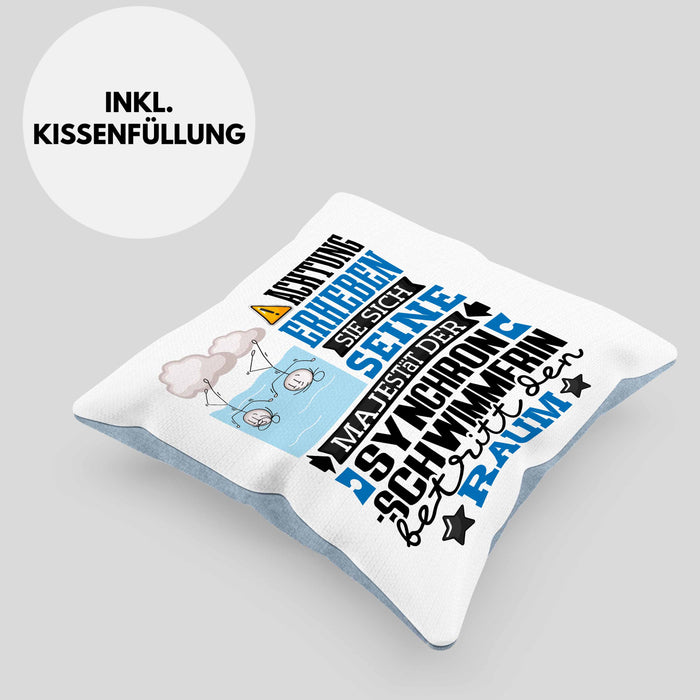 Synchronschwimmerin Geschenk Kissen mit Füllung 40x40 Lustiger Spruch Erheben Sie Sich Der Synchronschwimmerin Betritt den Raum (Grau) Blau Trendation