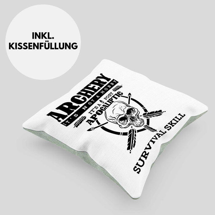 Lustige Bogenschießen Kissen mit Füllung 40x40 Bogenschütze Motiv Geschenkidee Pfeil und Bogen Fans (Grau) Grün Trendation