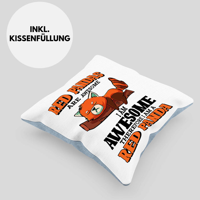 Lustige Roter Panda Kissen mit Füllung 40x40 Spruch Geschenk für Panda-Liebhaber (Grau) Blau Trendation
