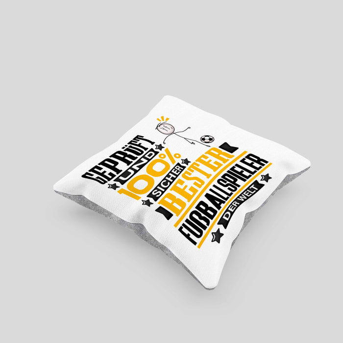 Fußballspieler Geschenk Lustiger Spruch für Fußballspieler Geschenkidee Bester Fußballspieler Der WeltKissen mit Füllung 40x40 (Grau) Grau Trendation