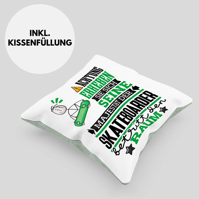 Skateboarder Geschenk Kissen mit Füllung 40x40 Lustiger Spruch Erheben Sie Sich Der Skateboarder Betritt den Raum (Grau) Grün Trendation