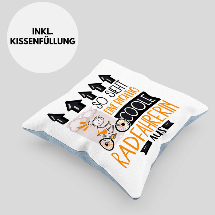 Radfahrerin Geschenk Kissen mit Füllung 40x40 Lustig Geschenkidee für Radfahrerin Geburtstag So Sieht Eine Richtig Coole Radfahrerin Aus Frauen Spruch (Grau) Blau Trendation