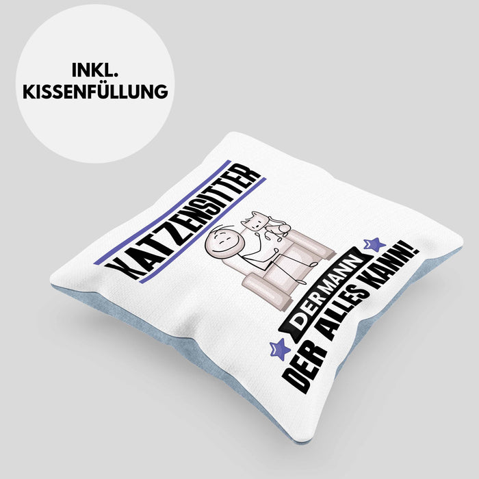 Katzensitter Kissen mit Füllung 40x40 Geschenk für Katzensitter Der Mann Der Alles Kann Geschenkidee zum Geburtstag (Grau) Blau Trendation