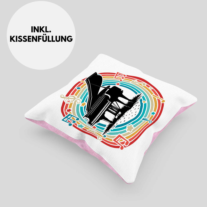 Piano-Spieler Kissen mit Füllung 40x40 Geschenk Klavier Geschenkidee Flügel Musiker (Grau) Rosa Trendation