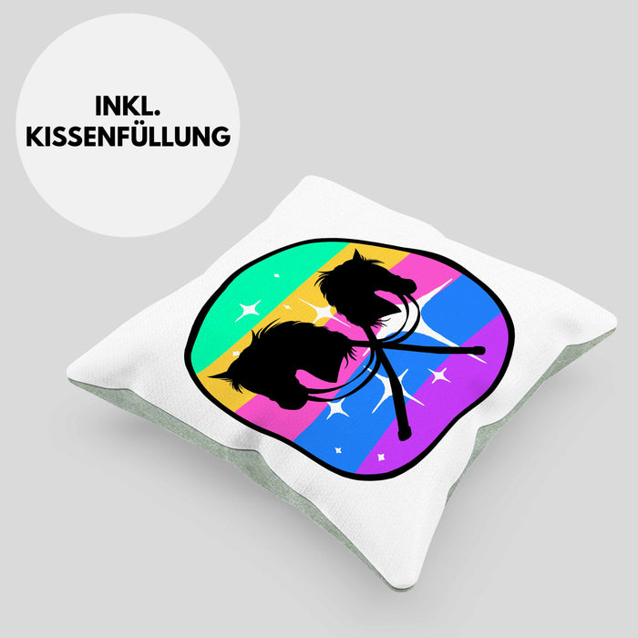 Hobbyhorse Mädchen Kissen mit Füllung 40x40 Geschenk Hobby Horse Pferde Grafik (Grau) Grün Trendation