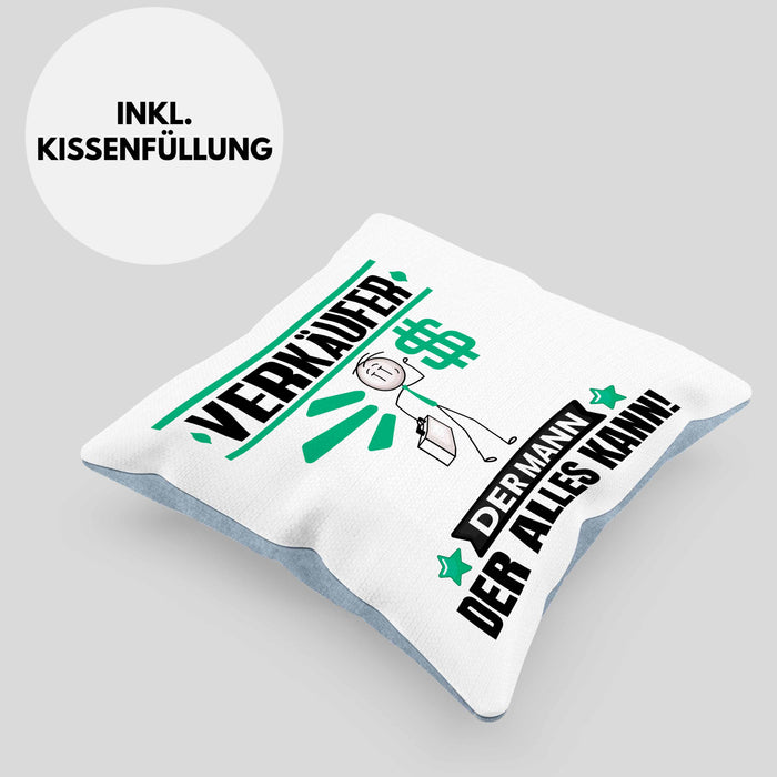 Verkäufer Kissen mit Füllung 40x40 Geschenk für Verkäufer Der Mann Der Alles Kann Geschenkidee zum Geburtstag (Grau) Blau Trendation