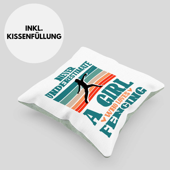 Lustige Fechten-Kissen mit Füllung 40x40 für Mädchen und Frauen Geschenk für Fechterinnen (Grau) Grün Trendation