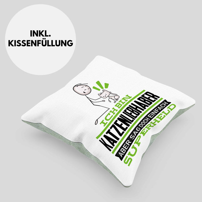 Katzenliebhaber Geschenk Kissen mit Füllung 40x40 Ich Bin Katzenliebhaber Aber Sag Doch Einfach Superheld Lustige Geschenkdiee für Katzenliebhaber (Grau) Grün Trendation