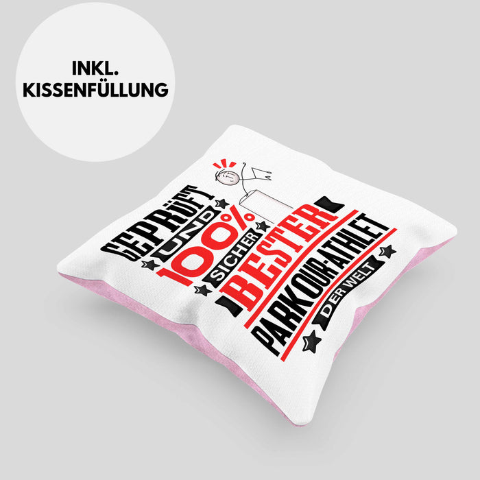 Parkour-Athlet Geschenk Lustiger Spruch für Parkour-Athlet Geschenkidee Bester Parkour-Athlet Der WeltKissen mit Füllung 40x40 (Grau) Rosa Trendation