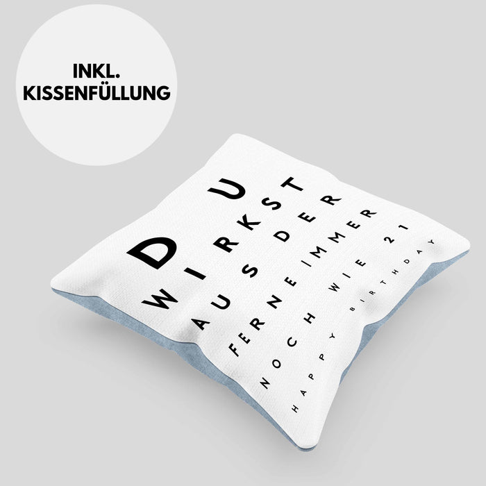 Happy Birthday Kissen mit Füllung 40x40 Du Wirst Aus Der Ferne Immer Noch Wie 21 Geburtstag Geschenkidee Männer Frauen Geschenk zum Geburtstag (Grau) Blau Trendation
