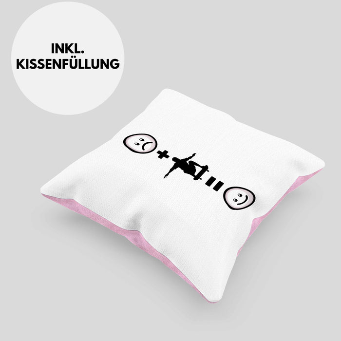 Skateboard Kissen mit Füllung 40x40 Geschenk für Skater Skateboarder Geburtstag Lustige Geschenkidee :( + Skaten = :) (Grau) Rosa Trendation