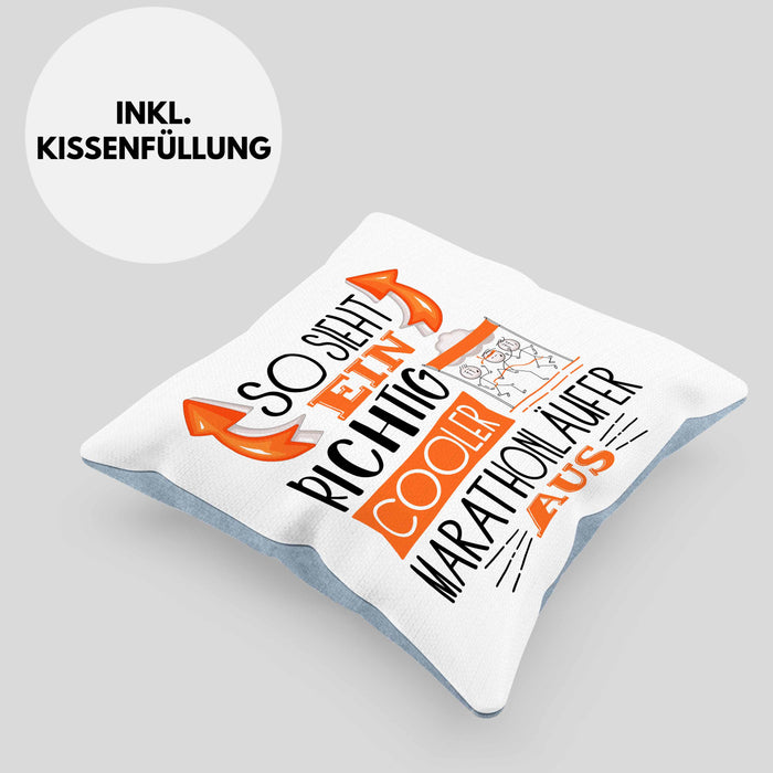 So Sieht Ein Richtig Cooler Marathonläufer Aus Geschenk Kissen mit Füllung 40x40 Lustiger Spruch Geschenkidee (Grau) Blau Trendation