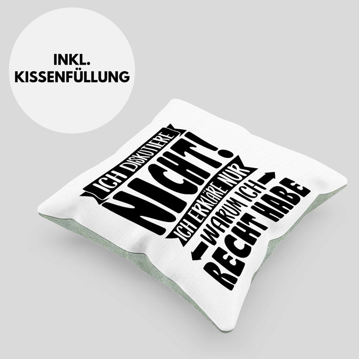 Lustige Kissen mit Füllung 40x40 Besserwisser Mit Spruch Ich Diskutiere Nicht Ich Erkläre Nur Warum Ich Recht Habe Sprüche Geschenkidee Kollege (Grau) Grün Trendation