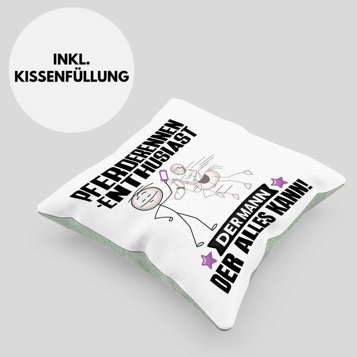 Pferderennen-Enthusiast Kissen mit Füllung 40x40 Geschenk für Pferderennen-Enthusiast Der Mann Der Alles Kann Geschenkidee zum Geburtstag (Grau) Grün Trendation