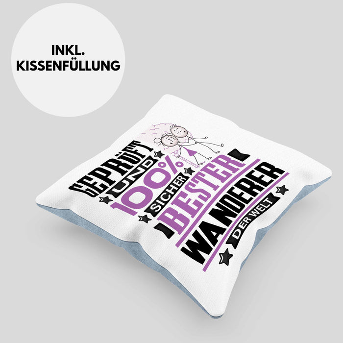 Wandern Geschenk Lustiger Spruch für Wandern Geschenkidee Bester Wandern Der WeltKissen mit Füllung 40x40 (Grau) Blau Trendation