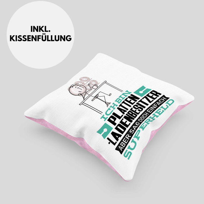 Plattenladenbesitzer Geschenk Kissen mit Füllung 40x40 Ich Bin Plattenladenbesitzer Aber Sag Doch Einfach Superheld Lustige Geschenkdiee für Plattenladenbesitzer (Grau) Rosa Trendation