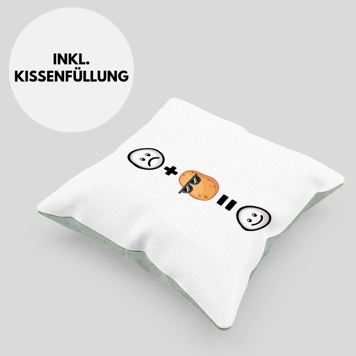 Kartoffel Kissen mit Füllung 40x40 Geschenk für Kartoffel-Fans Lustige Geschenkidee :( + Kartoffel = :) Geburtstag (Grau) Grün Trendation