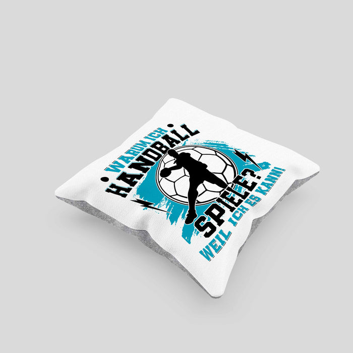 Handball Geschenk Kissen mit Füllung 40x40 Geschenkidee Handball-Spieler Handballspielerin Mädchen Jungs Warum Ich Handball Spiele? (Grau) Grau Trendation