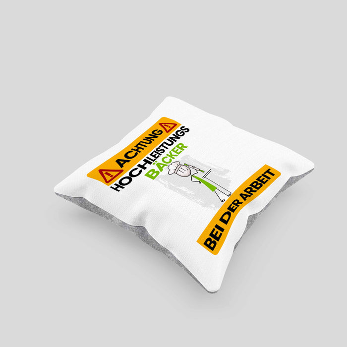 Bäcker Kissen mit Füllung 40x40 Geschenk Lustiger Spruch Geschenkidee für Bäcker Achtung Hochleistungs Bäcker Bei Der Arbeit (Grau) Grau Trendation