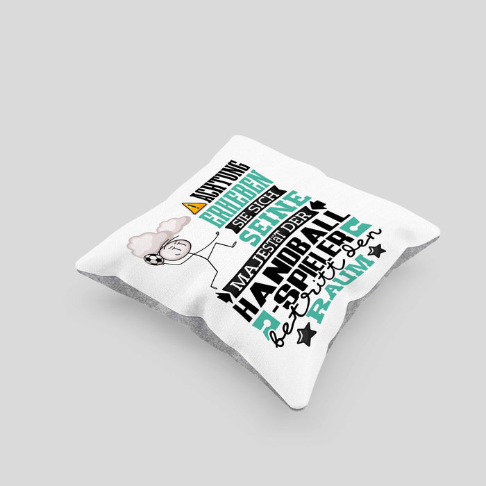 Handballspieler Geschenk Kissen mit Füllung 40x40 Lustiger Spruch Erheben Sie Sich Der Handballspieler Betritt den Raum (Grau) Grau Trendation