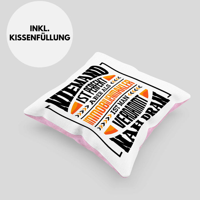 Immobilienmakler Kissen mit Füllung 40x40 Geschenk Ausbildung Geschenkidee Spruch (Grau) Rosa Trendation