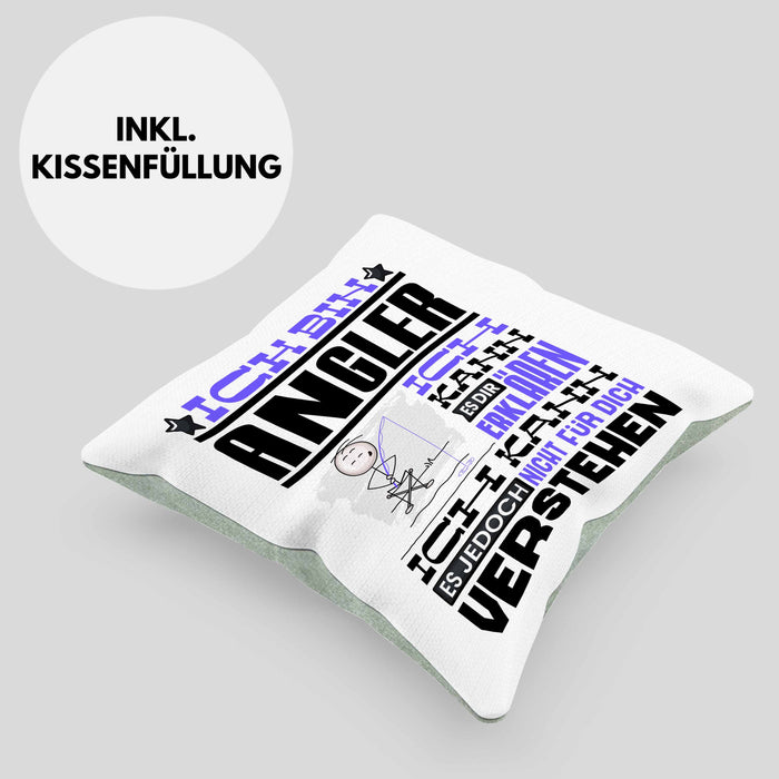 Angler Geschenk Kaffee-Kissen mit Füllung 40x40 Geschenkidee für Angler Ich Bin Angler Ich Kann Es Dir Erklären Jedoch Nicht Für Dich Verstehen Spruch Lustig (Grau) Grün Trendation