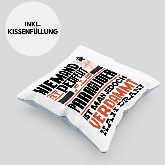 Paraglider Geschenk Kissen mit Füllung 40x40 Lustige Geschenkidee für Paraglider Geburtstag Niemand Ist Perfekt Aber Als Paraglider Ist Man Nah Dran (Grau) Blau Trendation