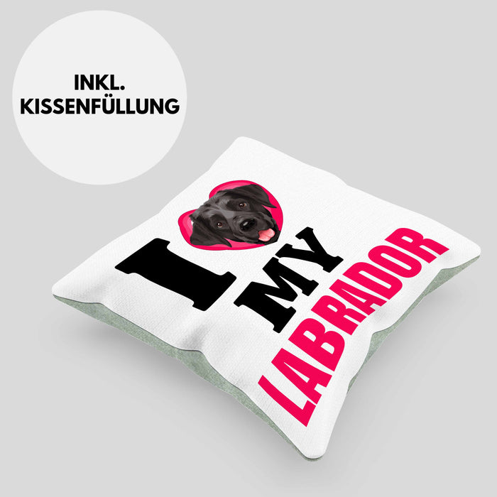 Labrador Besitzerin Kissen mit Füllung 40x40 Geschenk Lustiger Spruch Geschenkidee I Love My Labrador (Grau) Grün Trendation