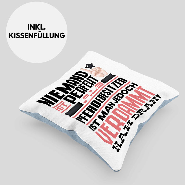 Pferdebesitzer Geschenk Kissen mit Füllung 40x40 Lustige Geschenkidee für Pferdebesitzer Geburtstag Niemand Ist Perfekt Aber Als Pferdebesitzer Ist Man Nah Dran (Grau) Blau Trendation