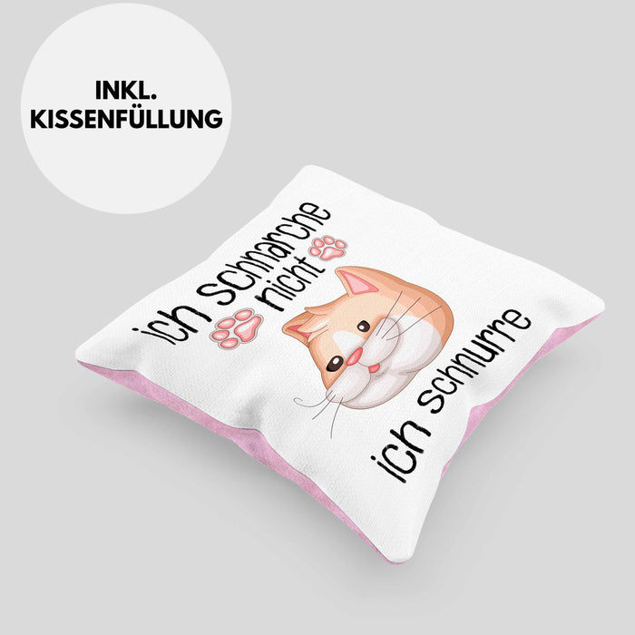 Katzen Mama Kissen mit Füllung 40x40 Geschenk Ich Schnarche Nicht Ich Schnurre Lustige Geschenkidee Katzen Fans Besitzer (Grau) Rosa Trendation