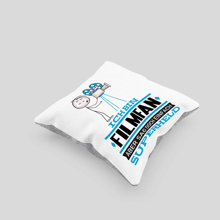 Filmfan Geschenk Kissen mit Füllung 40x40 Ich Bin Filmfan Aber Sag Doch Einfach Superheld Lustige Geschenkdiee für Filmfan (Grau) Grau Trendation