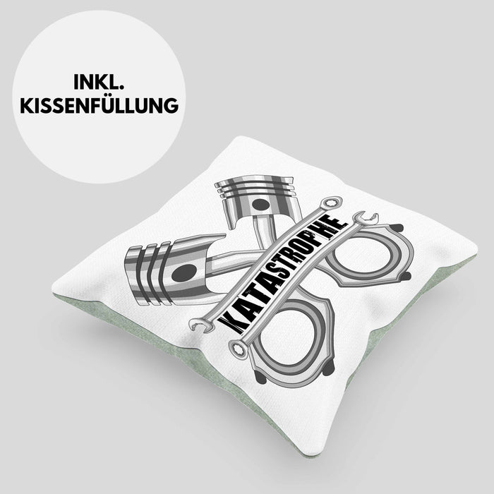 KFZ Mechaniker Meister Kissen mit Füllung 40x40 Katastrophe Kolben KFZ Schrauber (Grau) Grün Trendation
