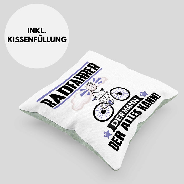 Radfahrer Kissen mit Füllung 40x40 Geschenk für Radfahrer Der Mann Der Alles Kann Geschenkidee zum Geburtstag (Grau) Grün Trendation