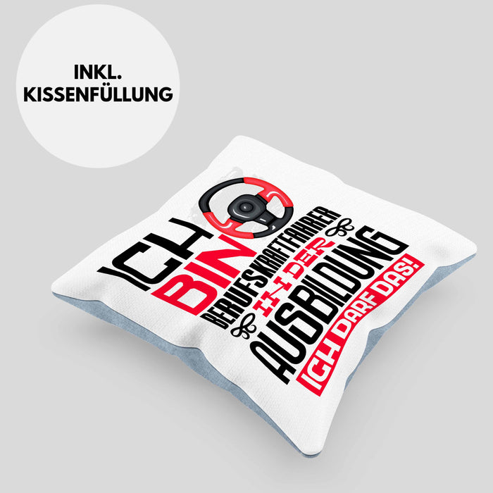 Berufskraftfahrer Ausbildung Kissen mit Füllung 40x40 Geschenk Ich Bin Berufskraftfahrer In Der Ausbildung Ich Darf Das Geschenkidee Spruch (Grau) Blau Trendation