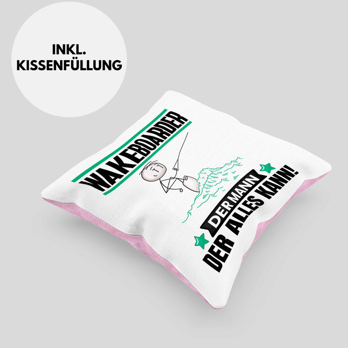 Wakeboarder Kissen mit Füllung 40x40 Geschenk für Wakeboarder Der Mann Der Alles Kann Geschenkidee zum Geburtstag (Grau) Rosa Trendation