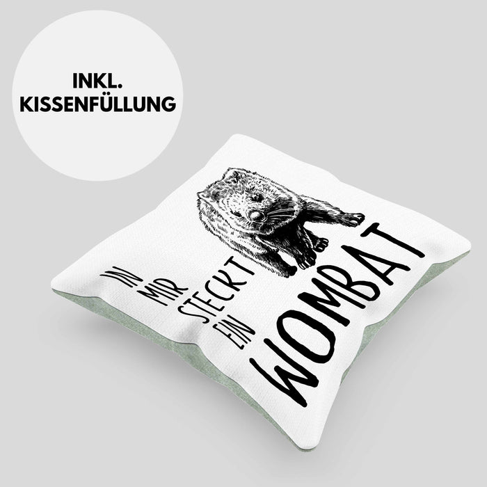 Wombat Kissen mit Füllung 40x40 Geschenk für Wombat Liebhaber In Mir Steckt Ein Wombat (Grau) Grün Trendation