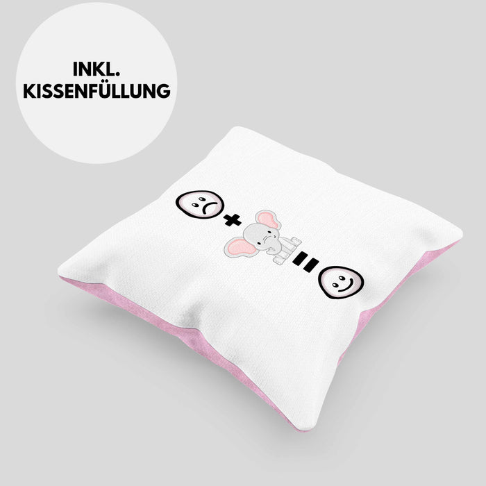 Elefanten Kissen mit Füllung 40x40 Geschenk für Elephanten Liebhaber :( + Elefanten = :) Lustige Geschenkidee Geburtstag (Grau) Rosa Trendation