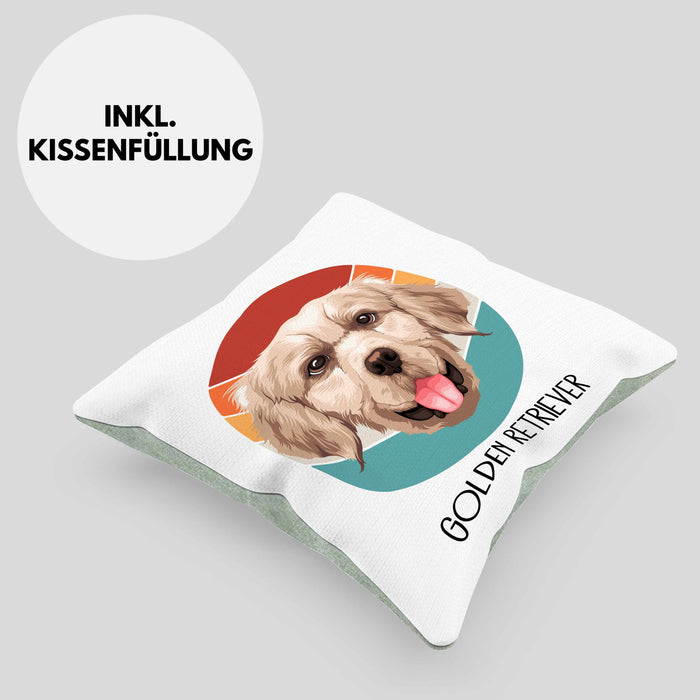 Golden Retriever Besitzer Kissen mit Füllung 40x40 Geschenk Lustiger Spruch Geschenkidee Golden Retriever Mama Papa (Grau) Grün Trendation