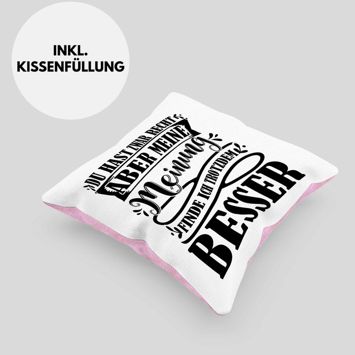 Du Hast Zwar Recht Aber Meine Meinung Finde Ich Trotzdem Besser Kissen mit Füllung 40x40 Geschenk Lustiger Spruch Häferl (Grau) Rosa Trendation