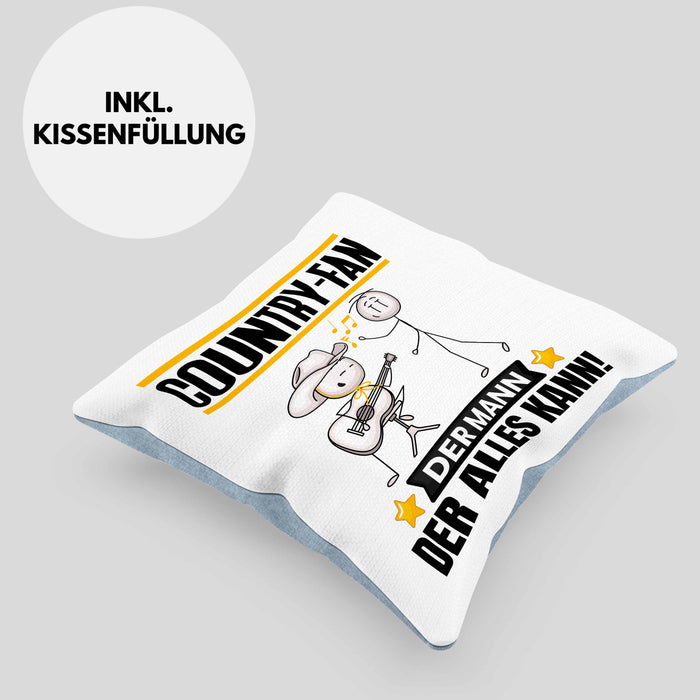Country-Fan Kissen mit Füllung 40x40 Geschenk für Country-Fan Der Mann Der Alles Kann Geschenkidee zum Geburtstag (Grau) Blau Trendation