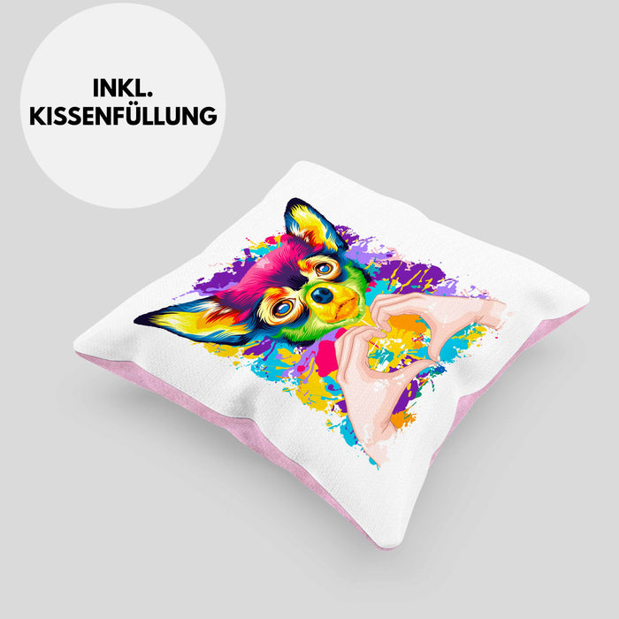 Chihuahua Besitzer Farbe Love Kissen mit Füllung 40x40 Geschenk Lustiger Spruch Geschenkidee Chihuahua Besitzerin (Grau) Rosa Trendation