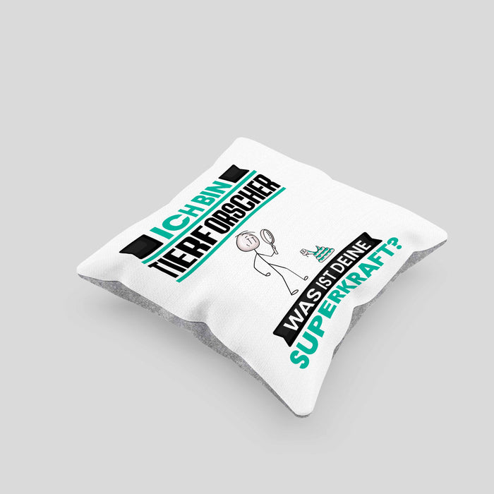 Tierforscher Kissen mit Füllung 40x40 Geschenk für Tierforscher Geburtstag Lustiger Spruch Was Ist Deine Superkraft (Grau) Grau Trendation