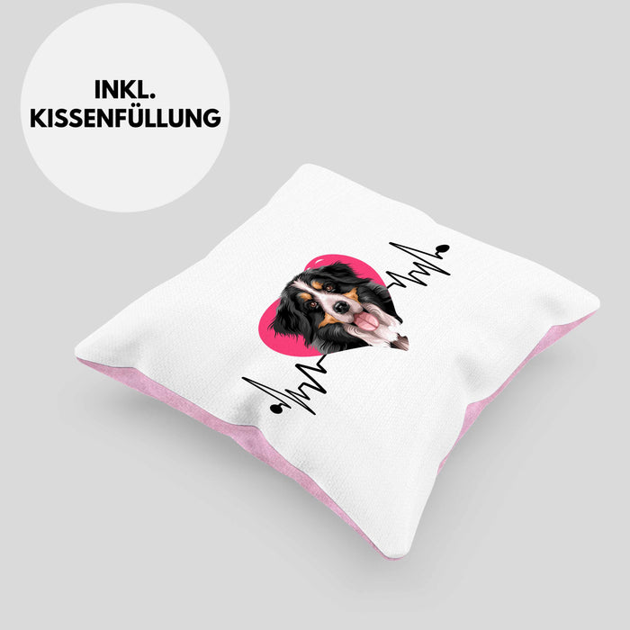 Berner Sennen Besitzer Kissen mit Füllung 40x40 Geschenk Lustiger Spruch Geschenkidee Herzschlag Berner Sennen (Grau) Rosa Trendation