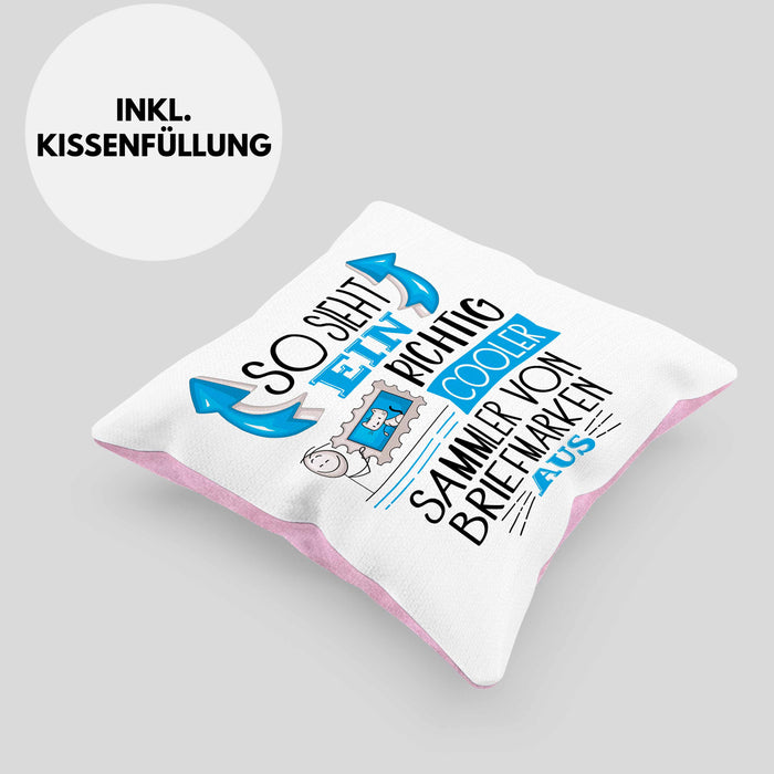 Sammler von Briefmarken Kissen mit Füllung 40x40 So Sieht Ein Richtig Cooler Sammler von Briefmarken Aus Geschenk Lustiger Spruch Geschenkidee (Grau) Rosa Trendation