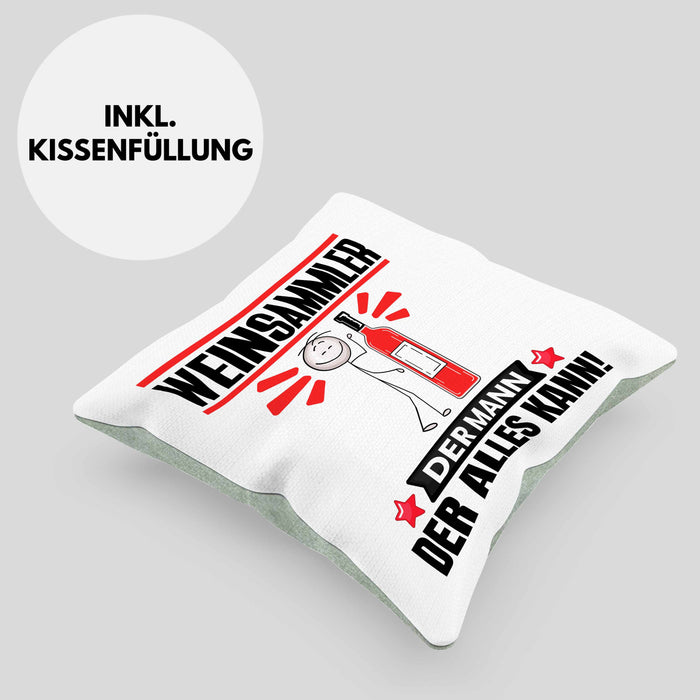 Weinsammler Kissen mit Füllung 40x40 Geschenk für Weinsammler Der Mann Der Alles Kann Geschenkidee zum Geburtstag (Grau) Grün Trendation